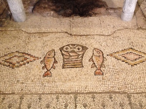 The mosaic of the Loaves and Fish at the Church of the Multiplication.